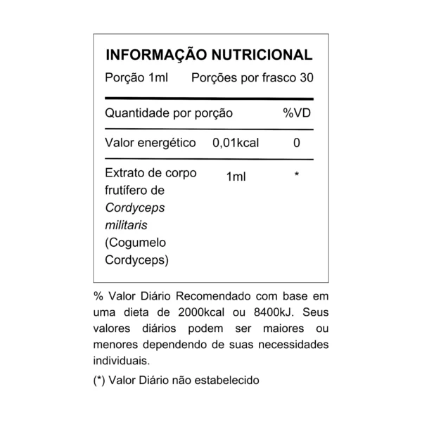 Tabela Nutricional Extrato Cordyceps Micomedicina