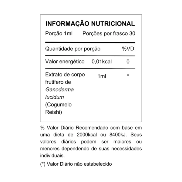 Tabela Nutricional Extrato Reishi Micomedicina